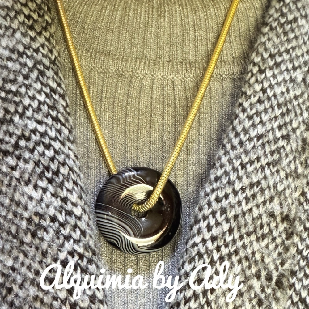 Black agate gold chunky Necklace